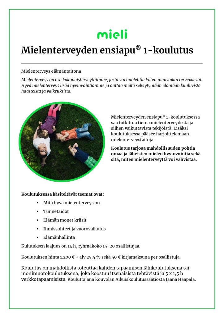 Mielenterveyden Ensiapu 1-kurssin esite
