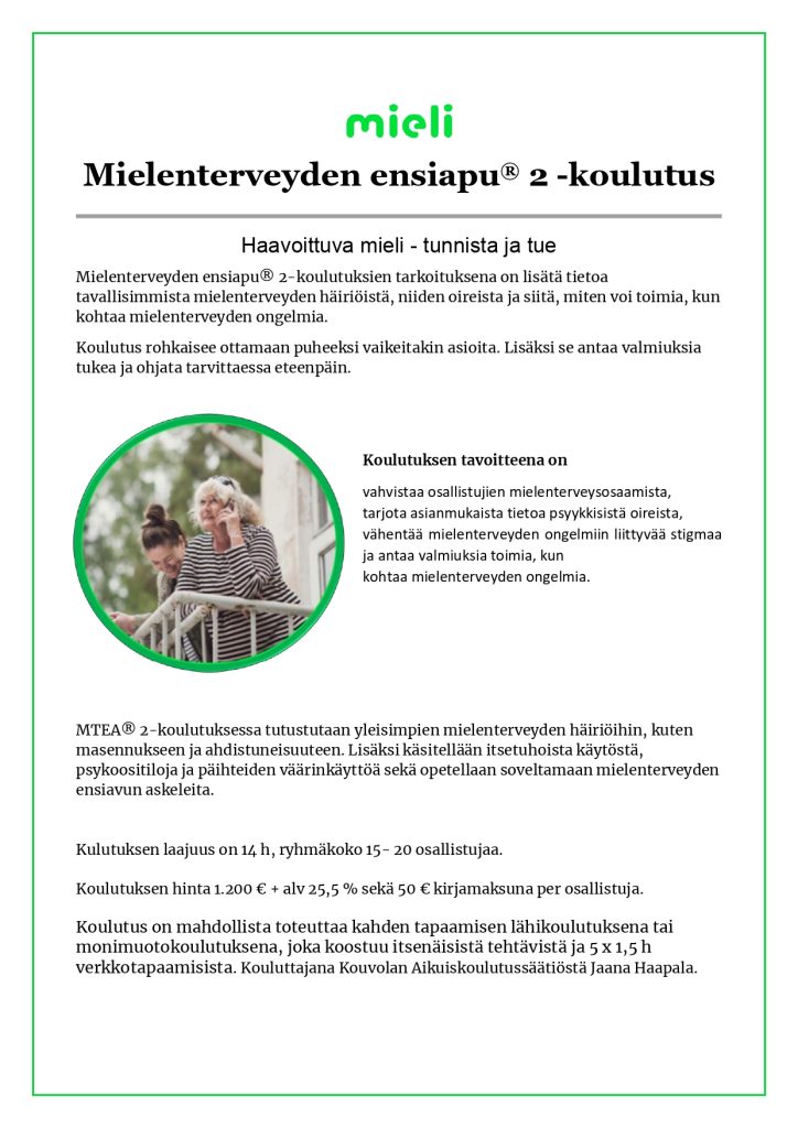 Mielenterveyden Ensiapu 2-kurssin esite