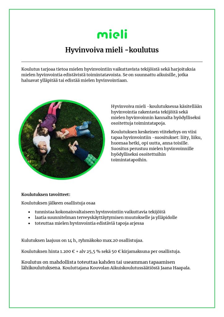 Hyvinvoiva Mieli-kurssin esite